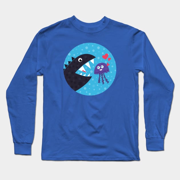 Cute Jellyfish In Love With Sea Monster Long Sleeve T-Shirt by Boriana Giormova